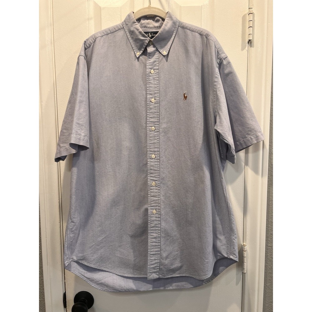 Vintage 90's Polo Ralph Lauren Blake Shirt Mens M Blue Short Sleeve Oxford